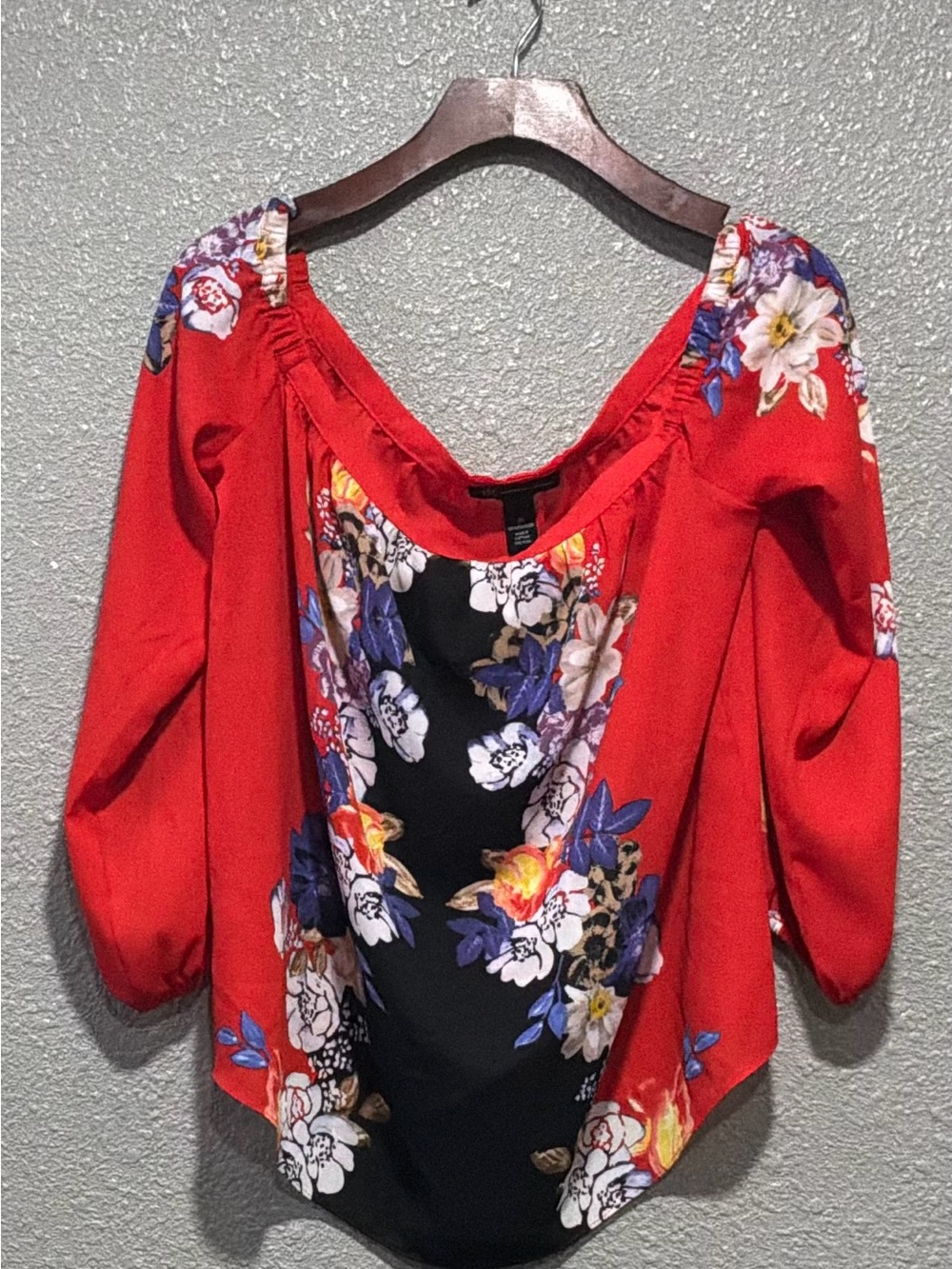 INC International Concepts Red Floral Scoop-Neck Blouse